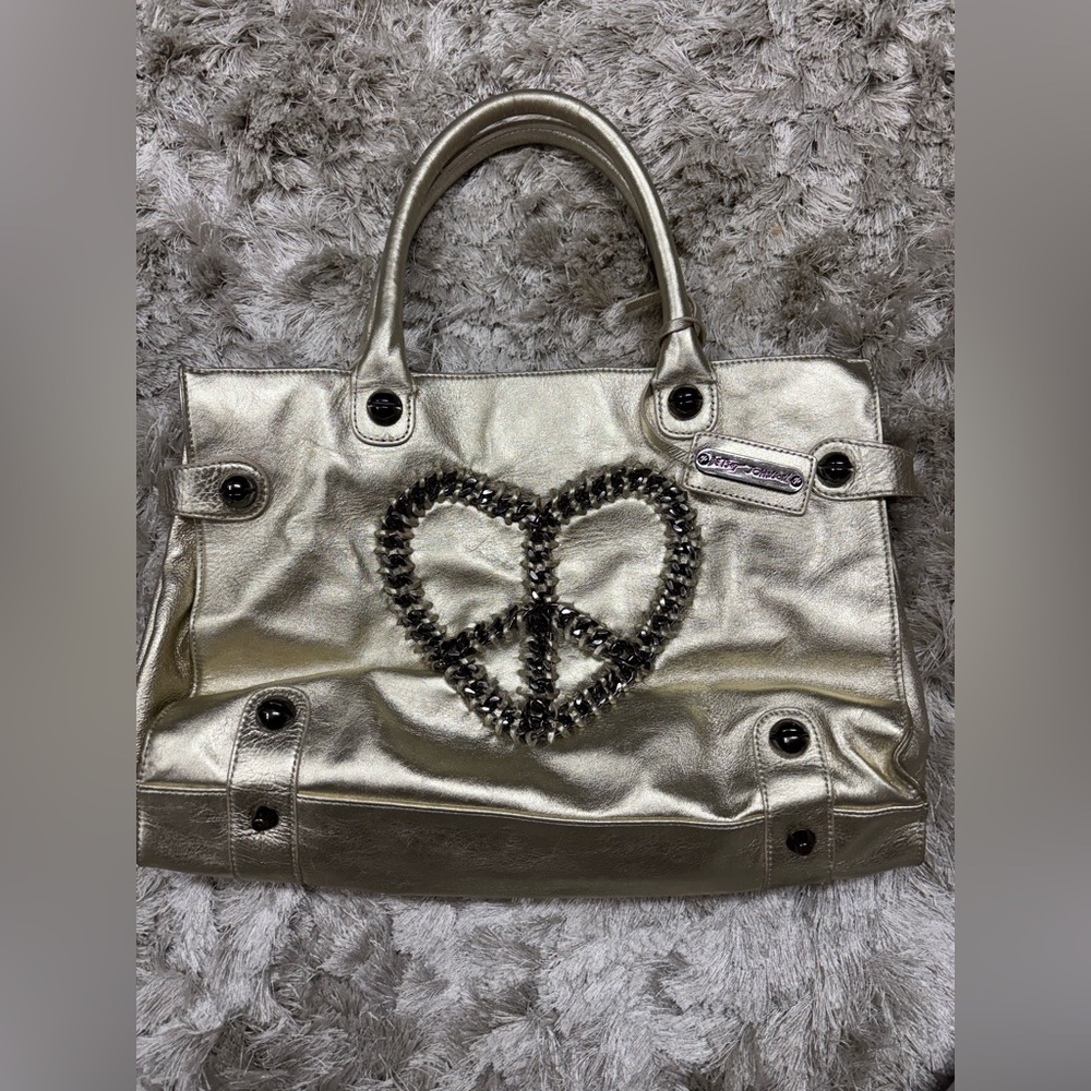 Betsey Johnson light gold Peace Sign Tote Bag